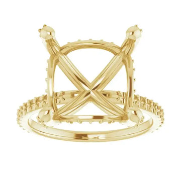 Yellow gold ring setting with crossover band design and small accent stones around the base, designed for square center stone