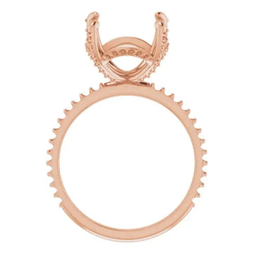 Rose gold engagement ring setting with ornate halo design and textured band for asscher cut stone.
