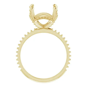 Yellow gold engagement ring setting with hidden halo design and textured band for asscher cut stone.