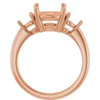 Rose gold engagement ring setting with six prongs for round center stone, shown on white background.