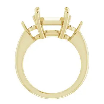 Yellow gold engagement ring setting with eight prongs designed for asscher-cut stones, shown from top view.