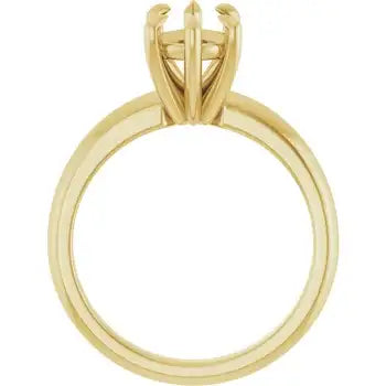 Gold solitaire engagement ring setting with four-prong pear-shaped stone holder.