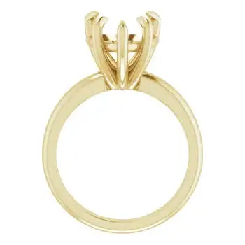 Yellow gold solitaire ring setting with six-prong head designed for heart-shaped stones.