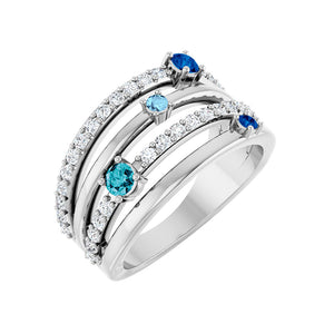 14K White Natural Blue Multi-Gemstone & 1/2 CTW Natural Diamond Ring