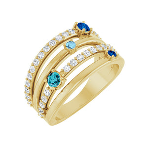14K Yellow Natural Blue Multi-Gemstone & 1/2 CTW Natural Diamond Ring