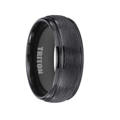 ALBERN Domed Wire Brushed Raised Center Black Tungsten Ring With Grooves by Triton Rings - 8mm - Larson Jewelers