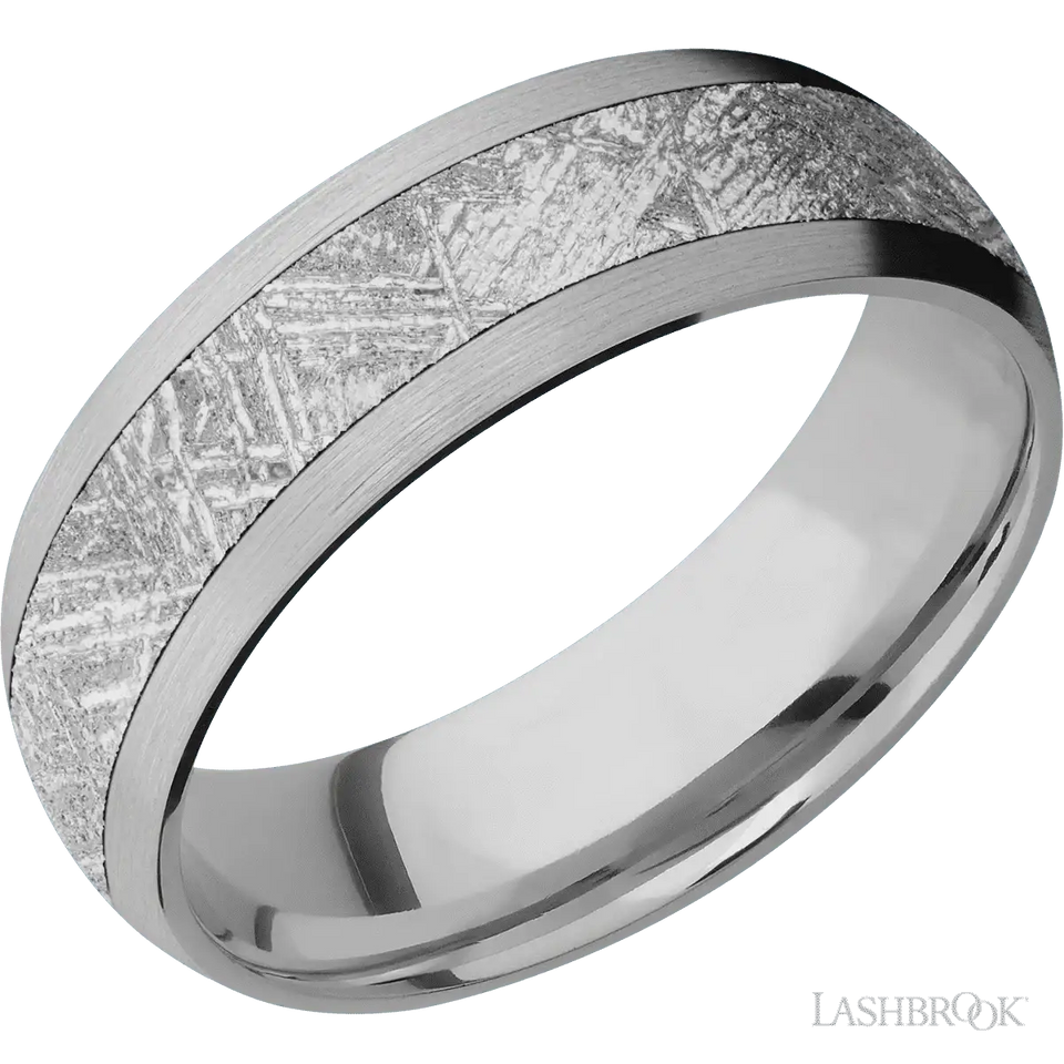 Titanium with Satin Finish and Meteorite Inlay - 7MM - Larson Jewelers