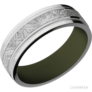 Titanium with Polish, Polish Finish and Meteorite Inlay and Vintage Green - 7MM - Larson Jewelers