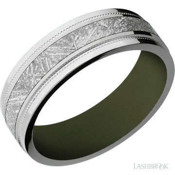 Titanium with Polish, Polish Finish and Meteorite Inlay and Vintage Green - 7MM - Larson Jewelers