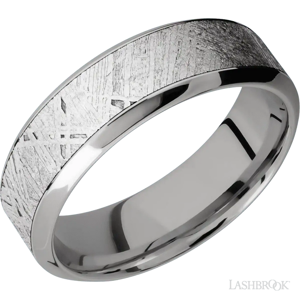 Titanium with Polish Finish and Meteorite Inlay - 7MM - Larson Jewelers