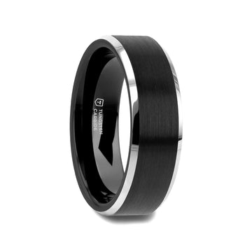 Black brushed-center tungsten ring, 7mm width side view