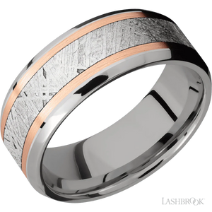 Titanium with Polish , Polish Finish and 14K Rose Gold Inlay - 8MM - Larson Jewelers