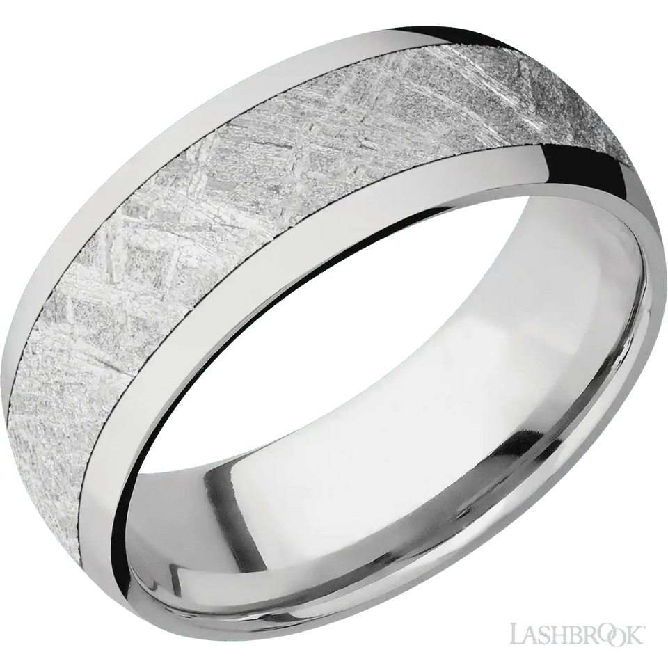 Domed Titanium with Polish Finish and Meteorite Inlay - 8MM - Larson Jewelers