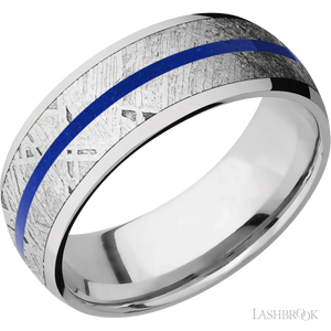 Titanium with Polish Finish Meteorite and Lapis Inlays - 8MM - Larson Jewelers