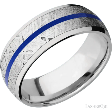 Titanium with Polish Finish Meteorite and Lapis Inlays - 8MM - Larson Jewelers