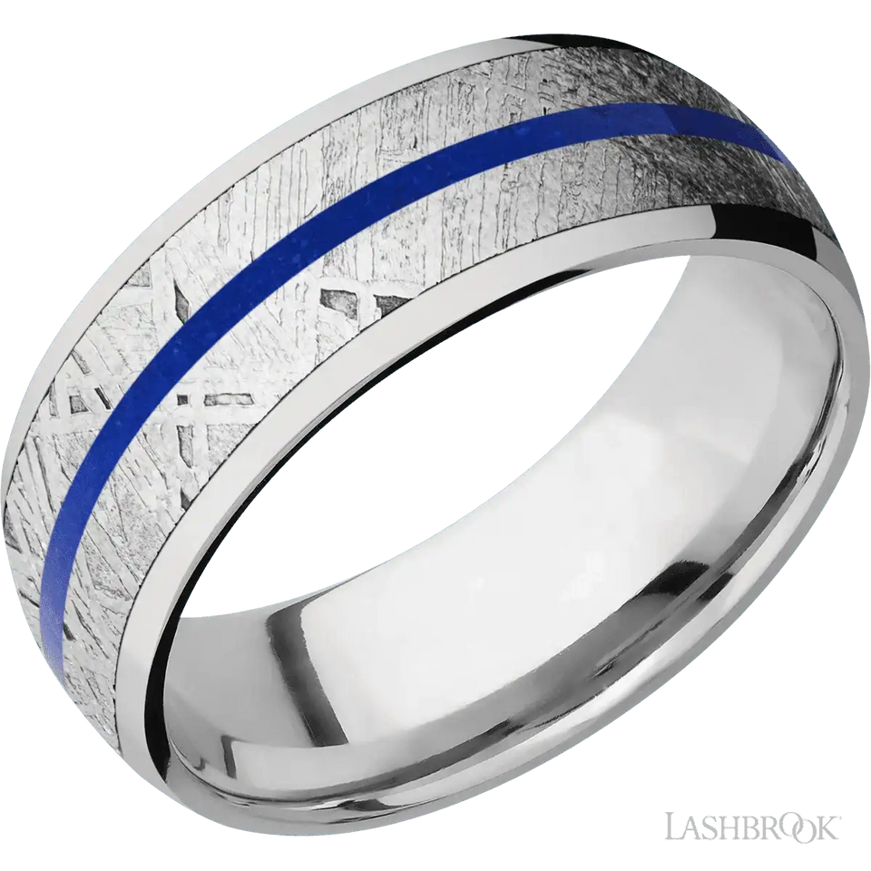 Titanium with Polish Finish Meteorite and Lapis Inlays - 8MM - Larson Jewelers