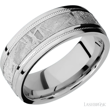Titanium with Polish , Polish Finish and Meteorite Inlay - 8MM - Larson Jewelers