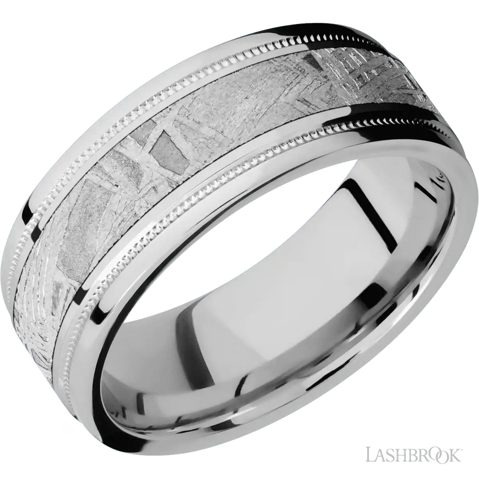 Titanium with Polish , Polish Finish and Meteorite Inlay - 8MM - Larson Jewelers