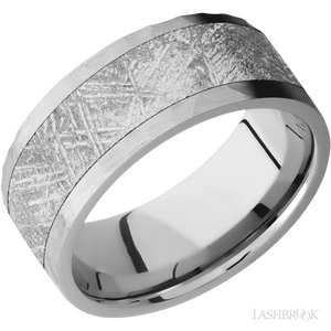 Titanium with Hammer Finish and Meteorite Inlay - 9MM - Larson Jewelers