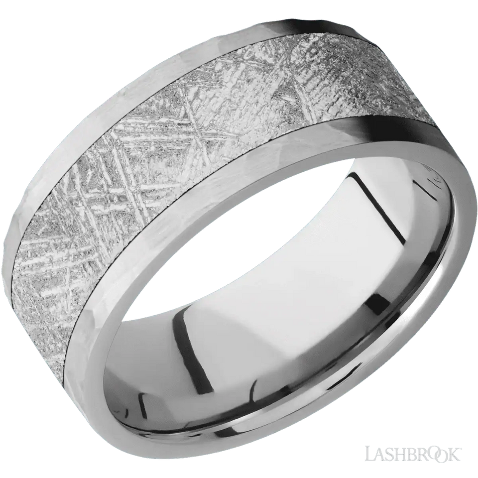 Titanium with Hammer Finish and Meteorite Inlay - 9MM - Larson Jewelers