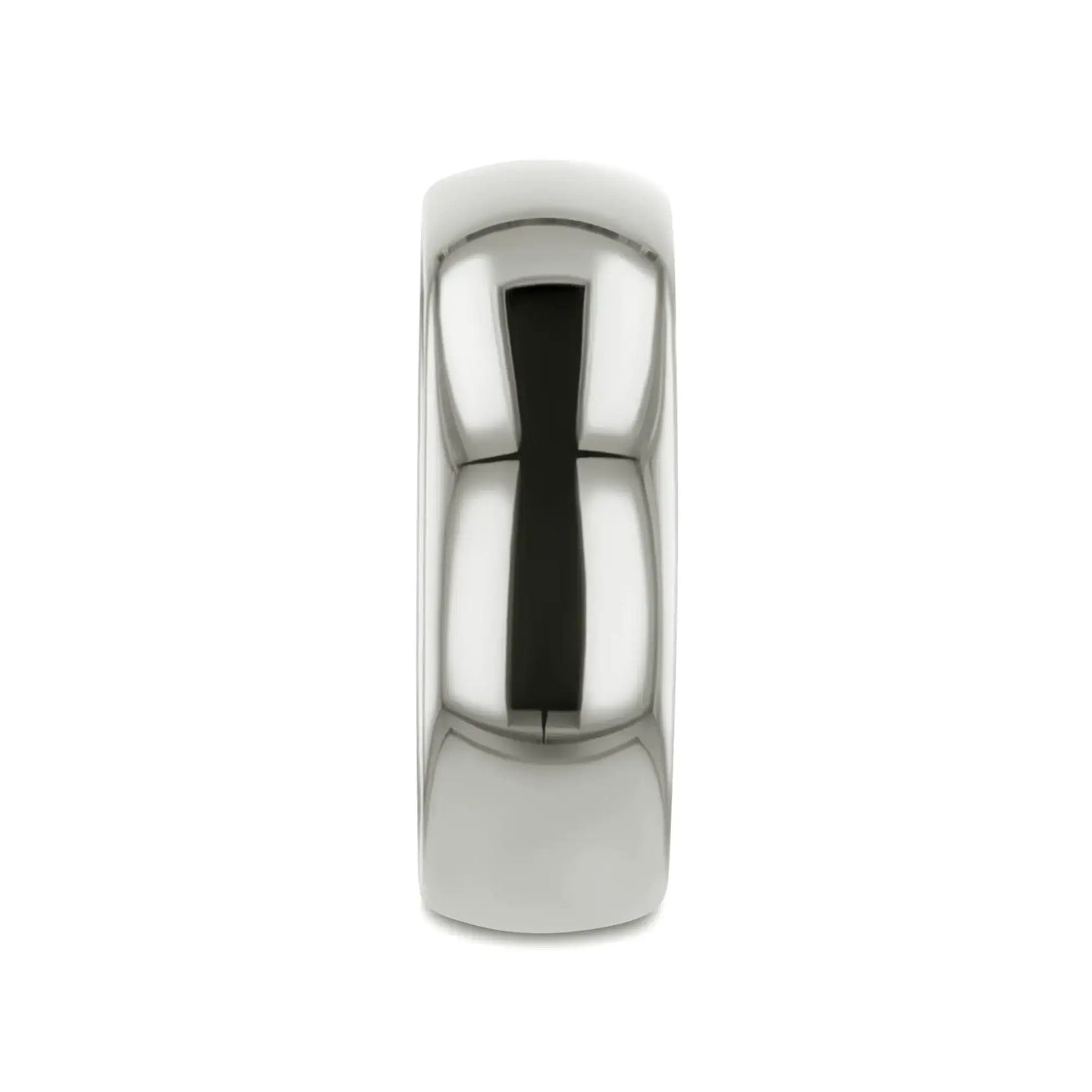 Top-down view of the domed white tungsten ring highlighting its rounded profile and reflective surface