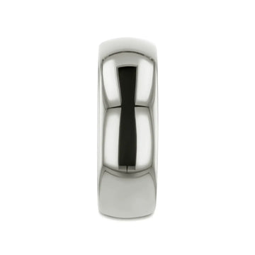 Top-down view of the domed white tungsten ring highlighting its rounded profile and reflective surface