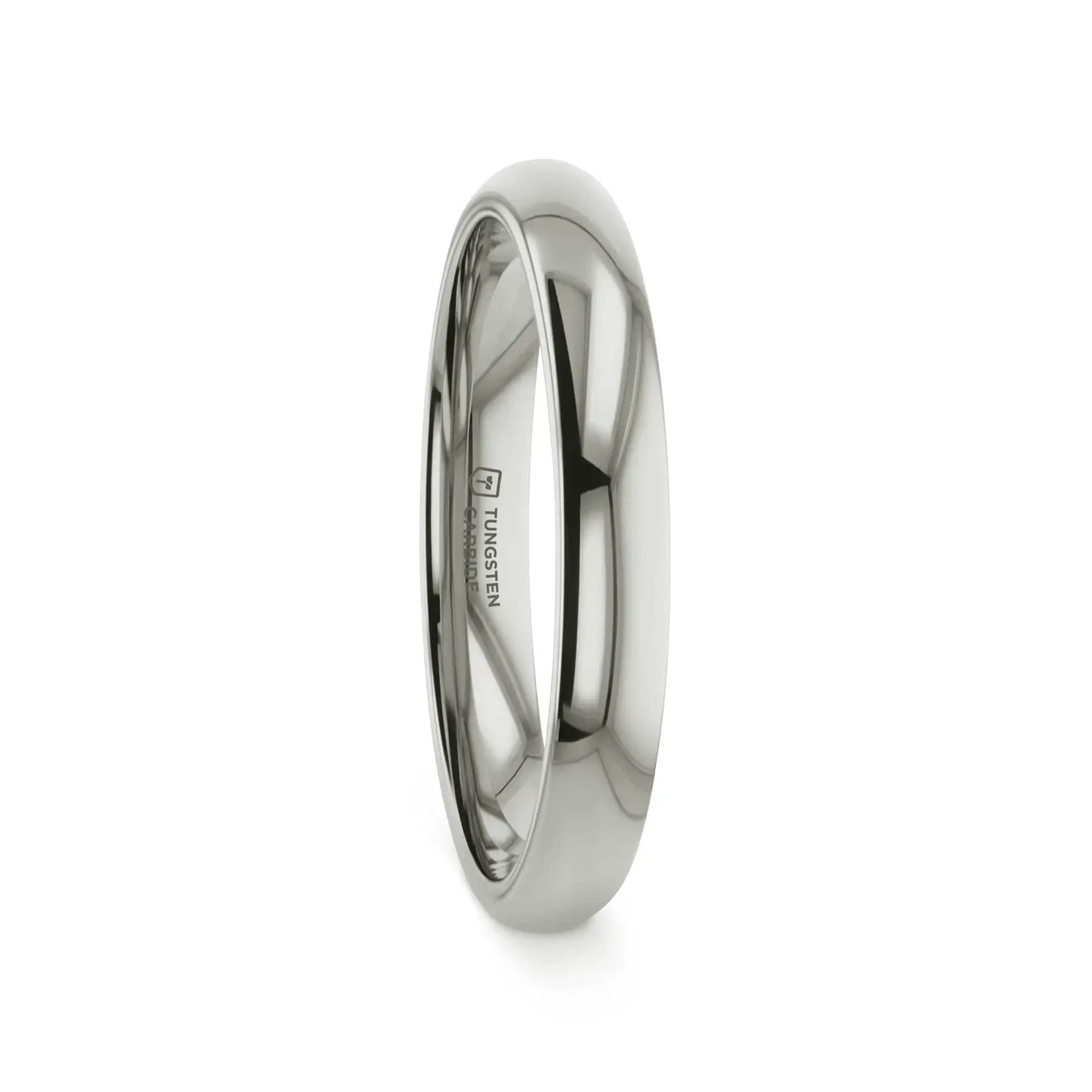 Narrow-width view of the polished white tungsten domed band