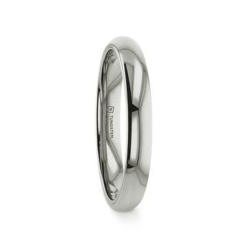 Narrow-width view of the polished white tungsten domed band