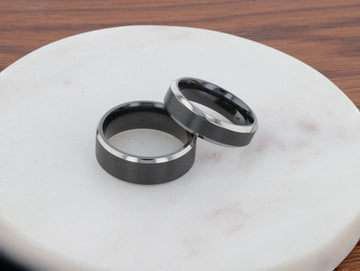 ATNOS Men’s Black Titanium Wedding Ring with Brushed Center and Polished Beveled Edges — 6mm & 8mm - Larson Jewelers