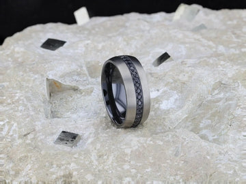 AVIATOR Domed Brushed Titanium Men's Wedding Band with Black Sapphire Stones Inlay - 8mm - Larson Jewelers