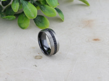 AVIATOR Domed Brushed Titanium Men's Wedding Band with Black Sapphire Stones Inlay - 8mm - Larson Jewelers