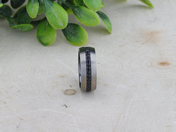 AVIATOR Domed Brushed Titanium Men's Wedding Band with Black Sapphire Stones Inlay - 8mm - Larson Jewelers