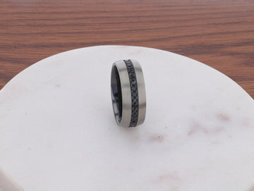 AVIATOR Domed Brushed Titanium Men's Wedding Band with Black Sapphire Stones Inlay - 8mm - Larson Jewelers