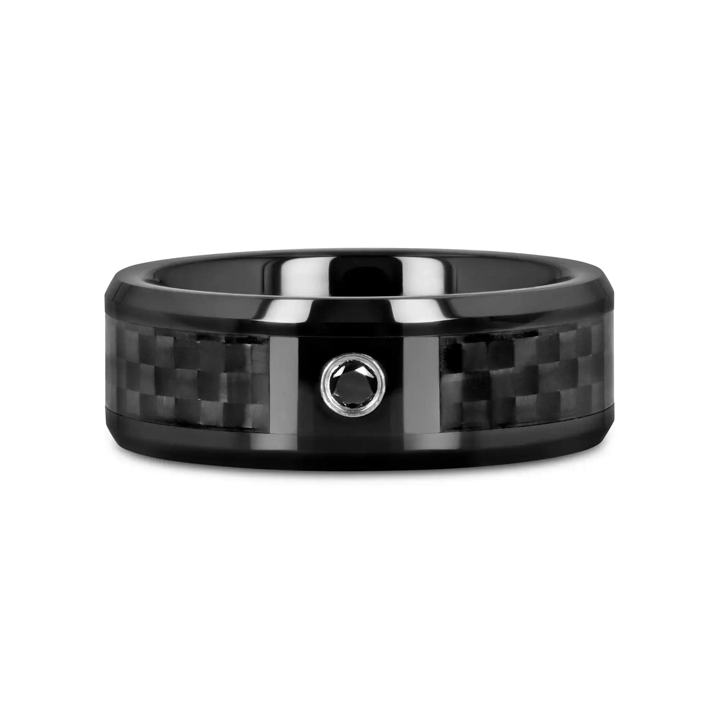 ABERDEEN Black Ceramic Band with Black Diamond and Black Carbon Fiber Inlay - 8mm - Larson Jewelers
