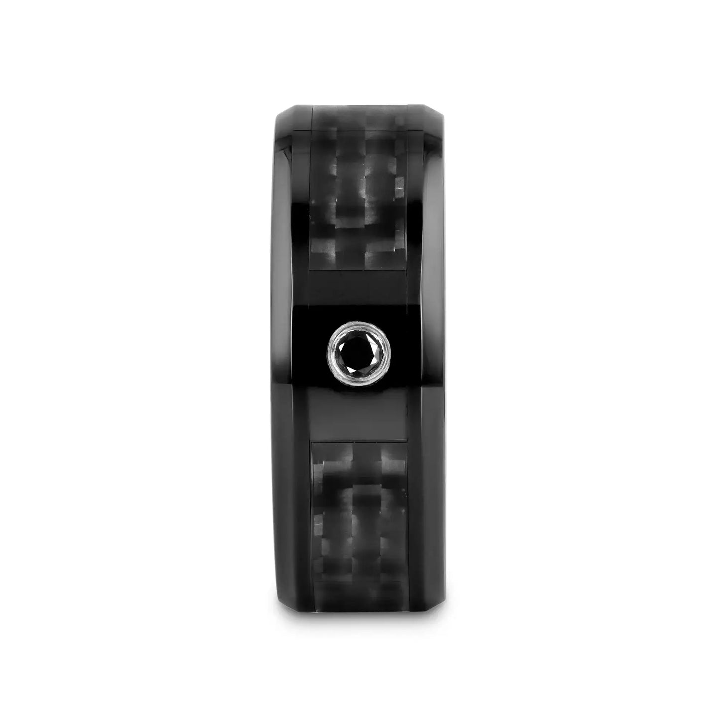 ABERDEEN Black Ceramic Band with Black Diamond and Black Carbon Fiber Inlay - 8mm - Larson Jewelers