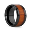 ACACIA Koa Wood Inlaid Black Ceramic Ring with Bevels - 4mm - 12mm