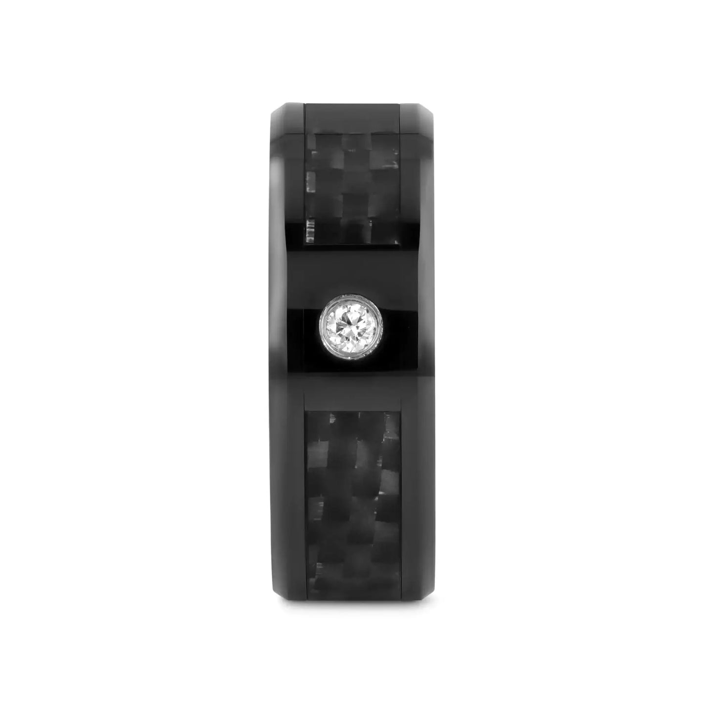 ANGUS Black Ceramic Wedding Band with Black Carbon Fiber Inlay and White Diamond- 8mm - Larson Jewelers