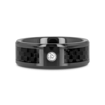ANGUS Black Ceramic Wedding Band with Black Carbon Fiber Inlay and White Diamond- 8mm - Larson Jewelers