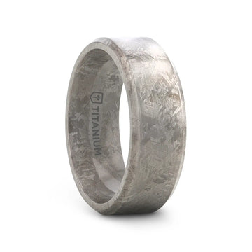 ASTRAIOS Flat Titanium Ring with Beveled Edges and Meteorite Pattern - 8mm - Larson Jewelers