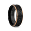 ASTRO Flat Brushed Black Titanium Ring with Rose Gold Plated Edge and Black Sapphire Settings All Around - 8mm