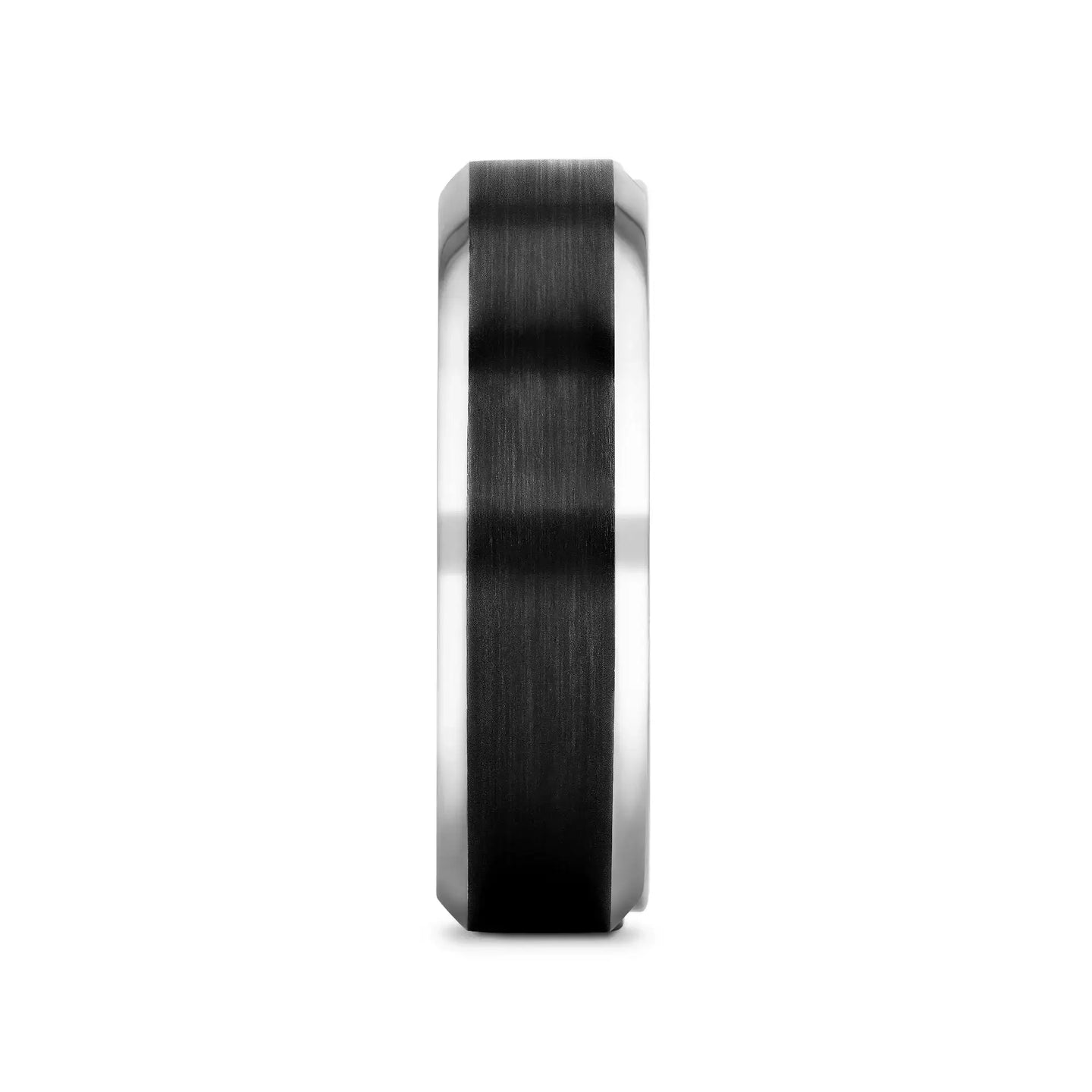 ATNOS Men’s Black Titanium Wedding Ring with Brushed Center and Polished Beveled Edges — 6mm & 8mm - Larson Jewelers
