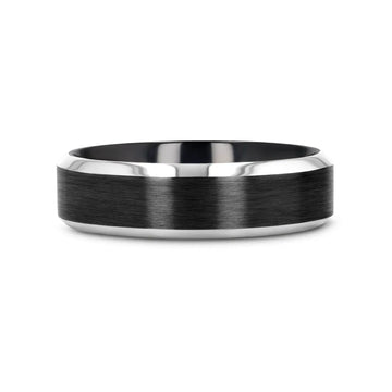 ATNOS Men’s Black Titanium Wedding Ring with Brushed Center and Polished Beveled Edges — 6mm & 8mm - Larson Jewelers