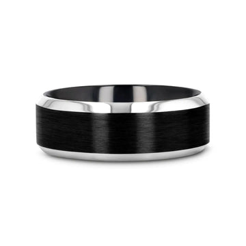 ATNOS Men’s Black Titanium Wedding Ring with Brushed Center and Polished Beveled Edges — 6mm & 8mm - Larson Jewelers