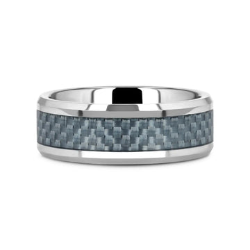 AUGUSTUS Blue Carbon Fiber Inlay Tungsten Carbide Band - 4mm - 10mm - Larson Jewelers