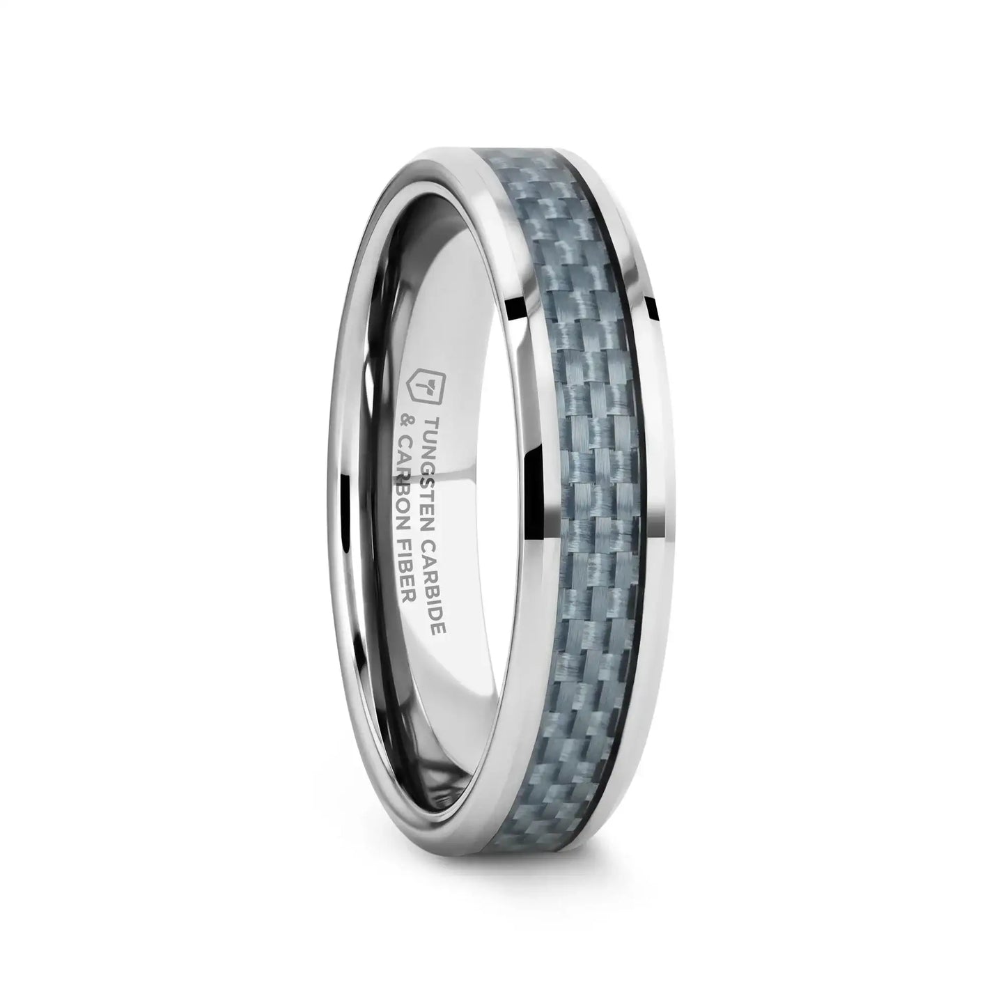 AUGUSTUS Blue Carbon Fiber Inlay Tungsten Carbide Band - 4mm - 10mm - Larson Jewelers