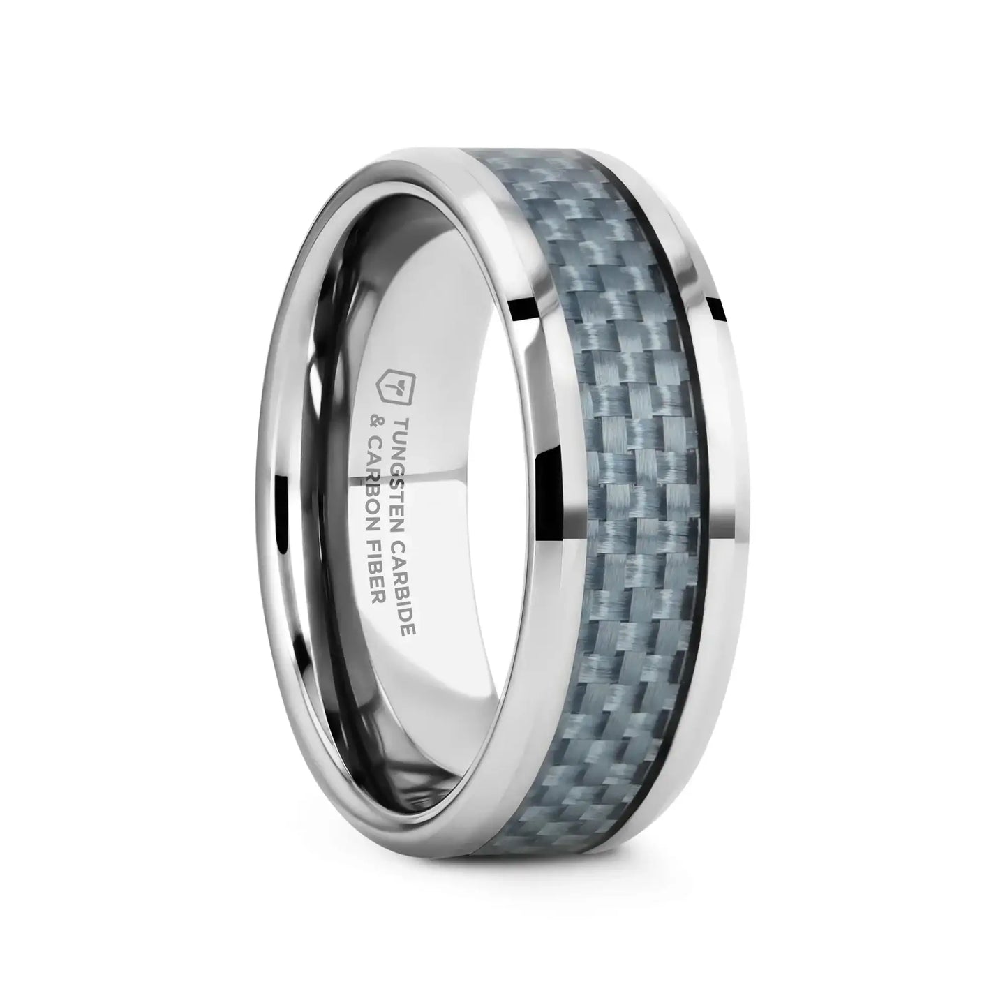 AUGUSTUS Blue Carbon Fiber Inlay Tungsten Carbide Band - 4mm - 10mm - Larson Jewelers