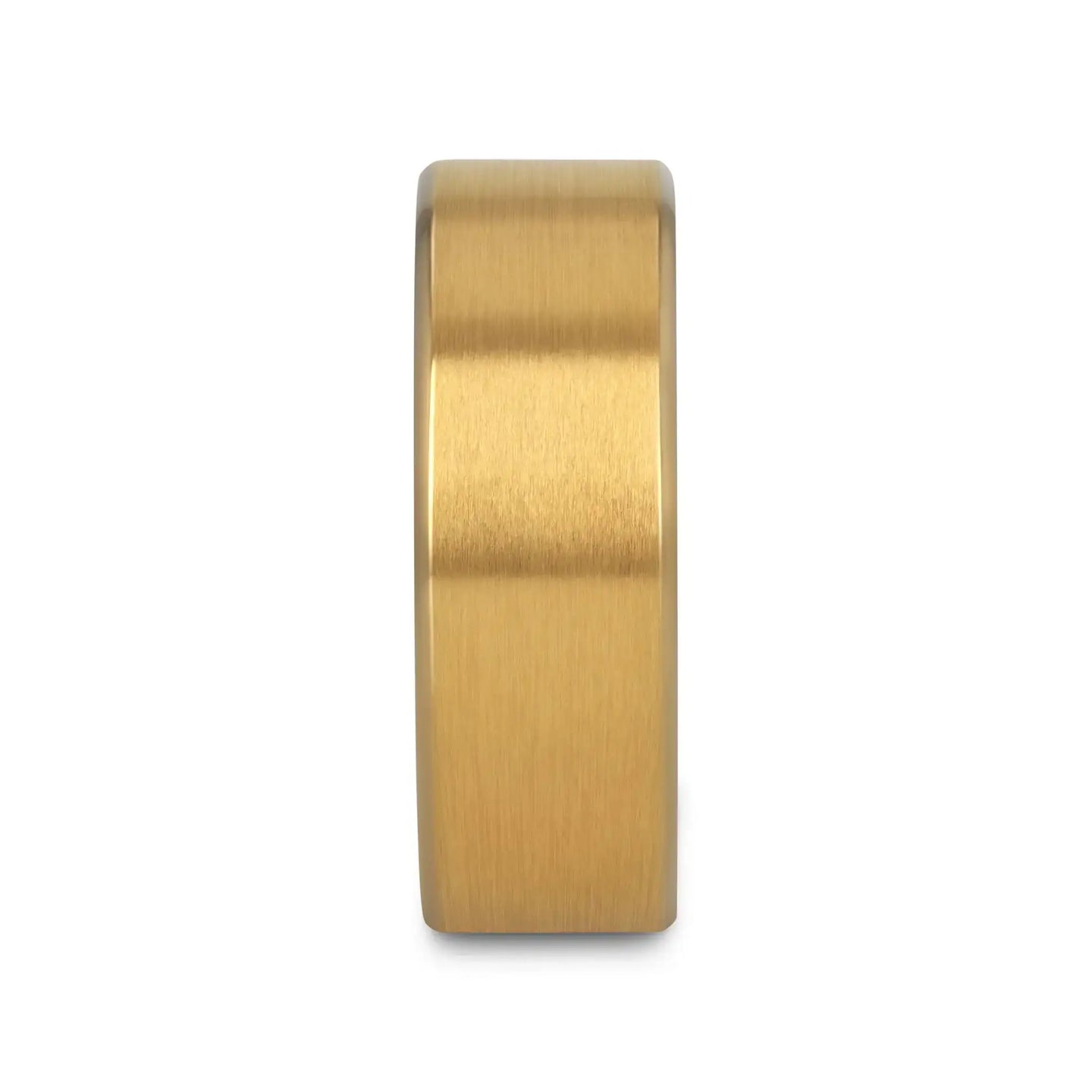 AURELIANO Yellow Gold Plating Titanium Men's Wedding Band With Flat Brushed Finish Center And Rounded Polished Edges - 8mm - Larson Jewelers