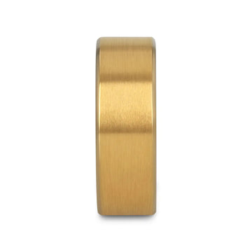 AURELIANO Yellow Gold Plating Titanium Men's Wedding Band With Flat Brushed Finish Center And Rounded Polished Edges - 8mm - Larson Jewelers