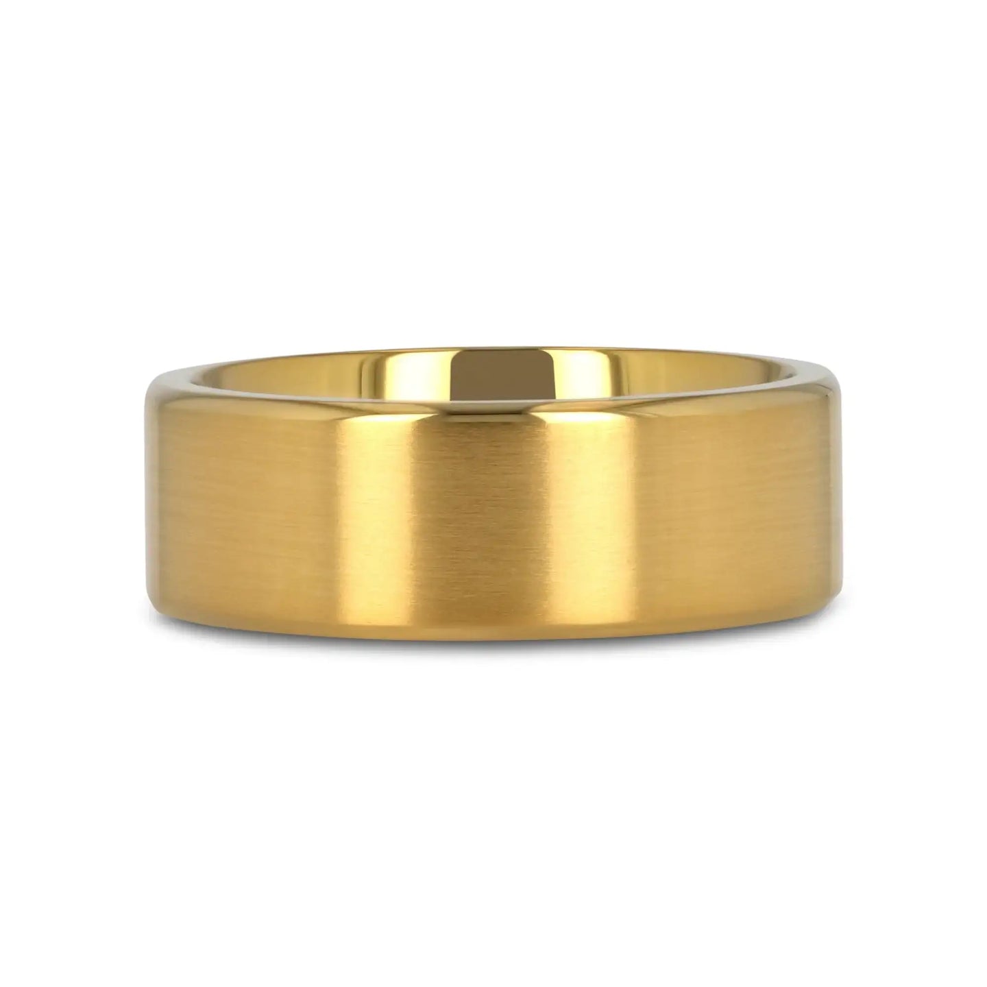 AURELIANO Yellow Gold Plating Titanium Men's Wedding Band With Flat Brushed Finish Center And Rounded Polished Edges - 8mm - Larson Jewelers