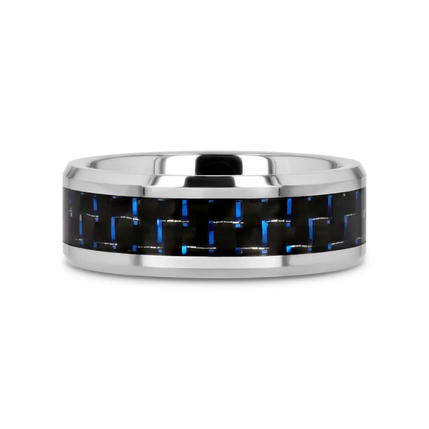 AUXILIUS Tungsten Carbide Ring with Black & Blue Carbon Fiber Inlay - 6mm - 10mm - Larson Jewelers